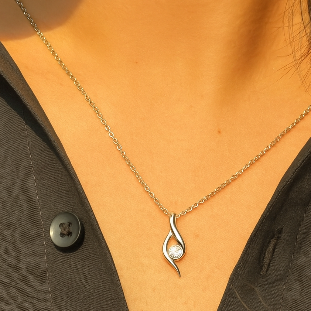 Eterna Flame Necklace – 925 Sterling Silver Gold-Plated Teardrop Pendant with Crystal Accents