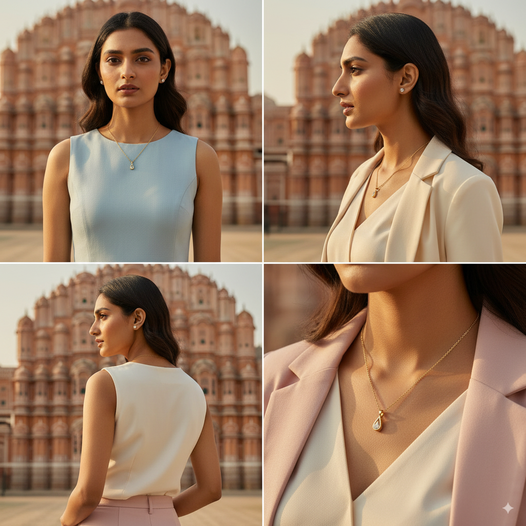 The Drop  – 925 Sterling Silver Gold-Plated Teardrop Pendant with Crystal Accents