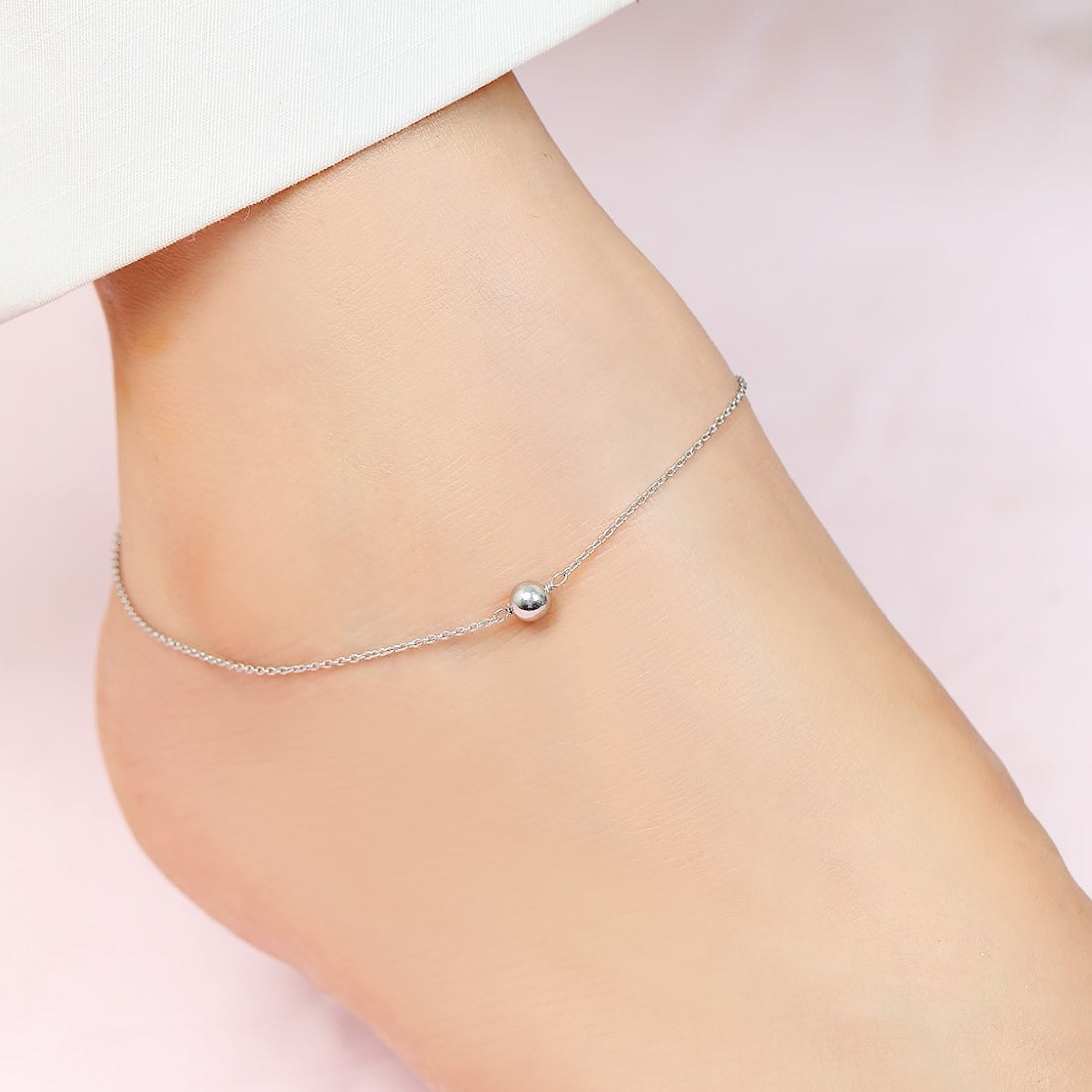 925 Sterling Silver Minimal Bead Anklet (Pair)