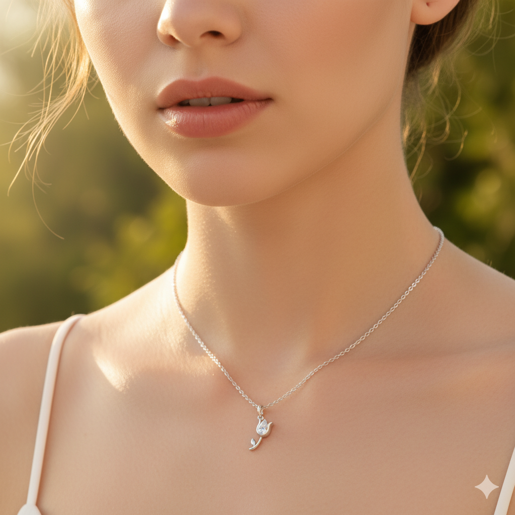 Elegant Sterling Silver Rose Pendant Necklace – 92.5 Pure Silver Floral Jewelry with Delicate Craftsmanship, Perfect Gift for Women and Special Occasions