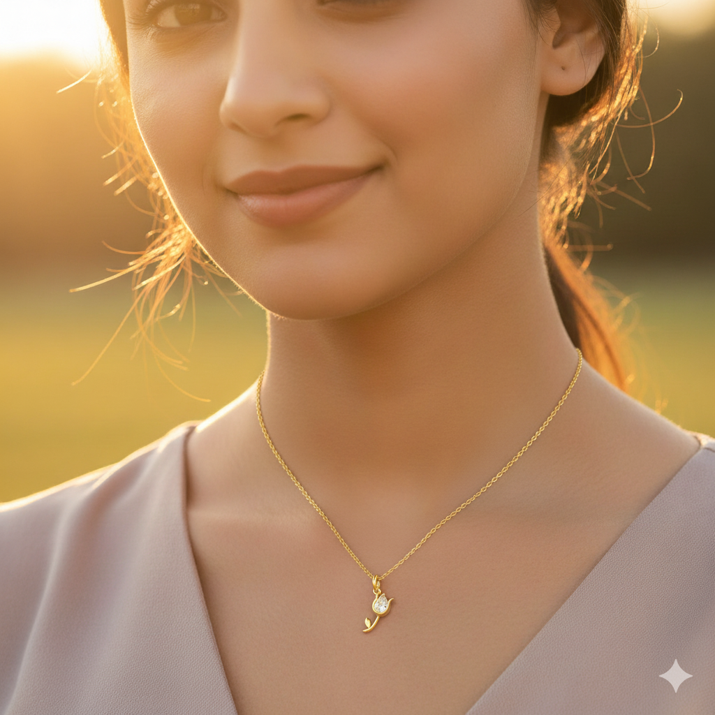 Elegant Sterling Silver Rose Pendant Necklace – 92.5 Pure Silver Floral Jewelry with Delicate Craftsmanship, Perfect Gift for Women and Special Occasions