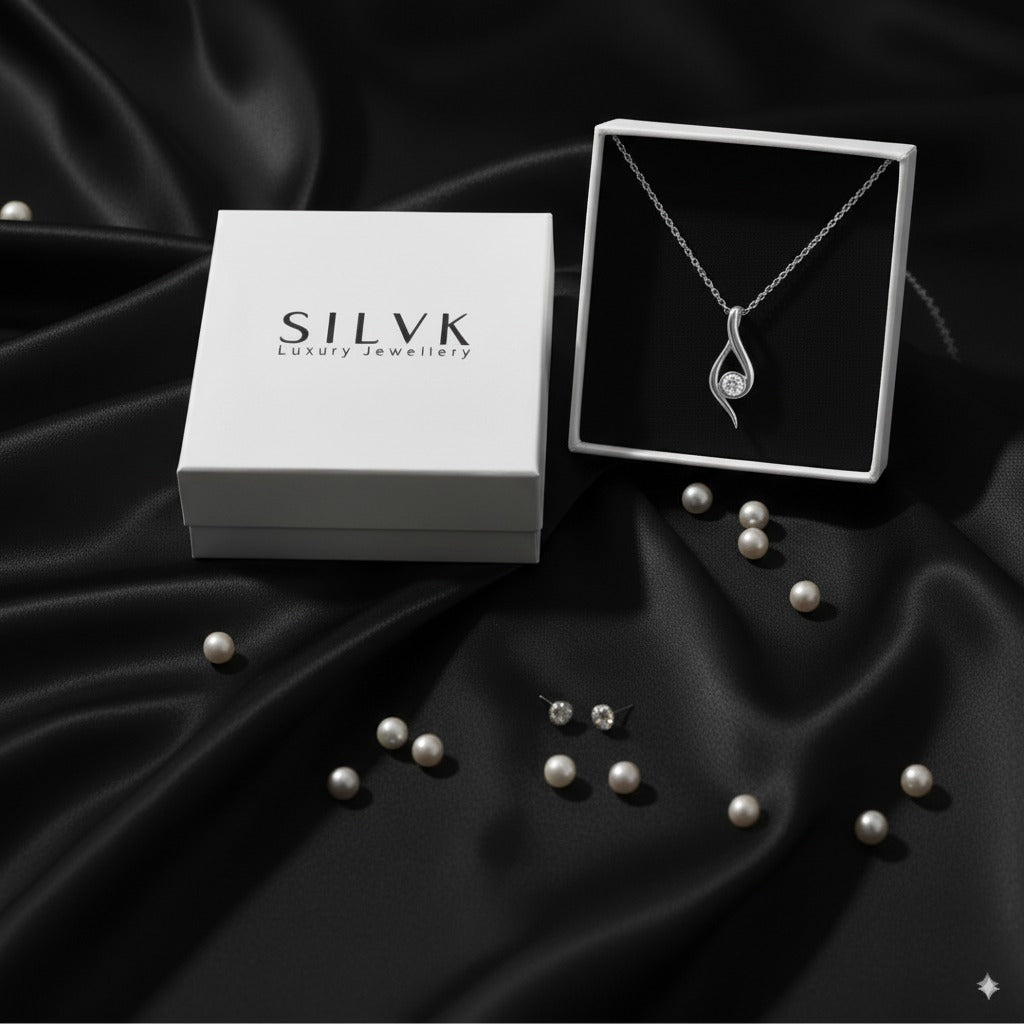 Eterna Flame Necklace – 925 Sterling Silver Gold-Plated Teardrop Pendant with Crystal Accents