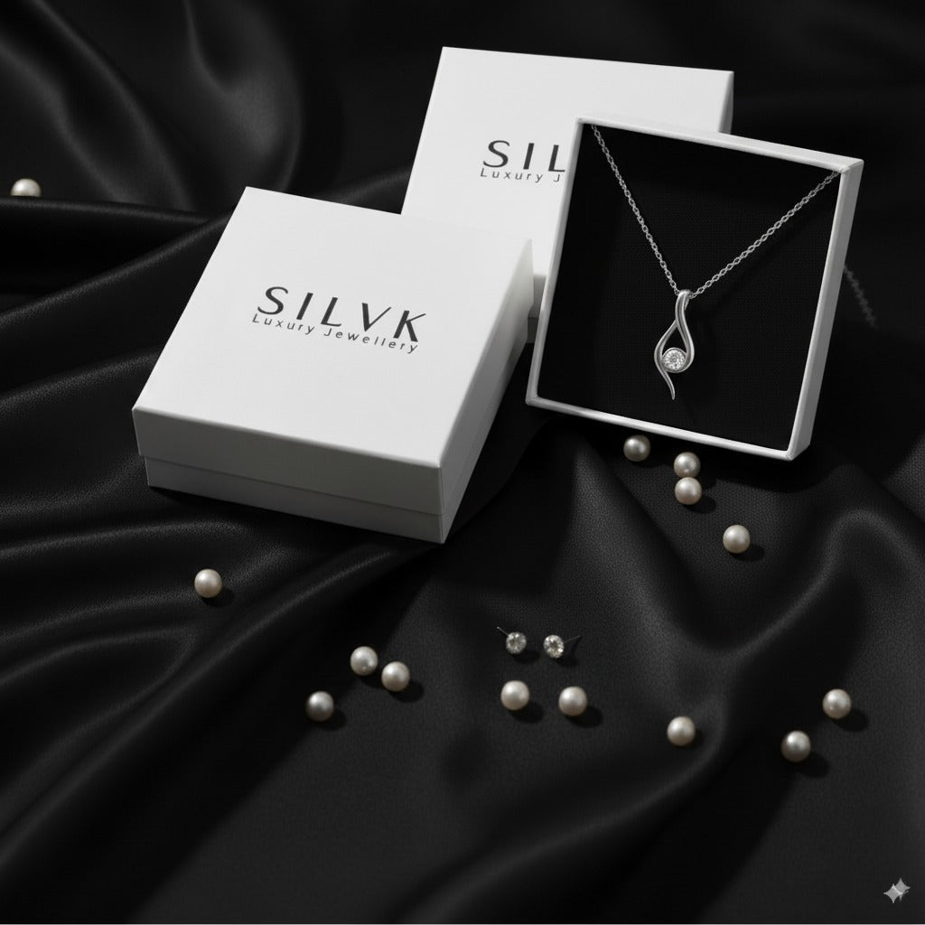 Eterna Flame Necklace – 925 Sterling Silver Gold-Plated Teardrop Pendant with Crystal Accents