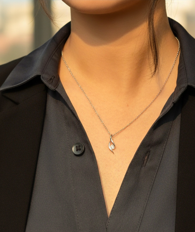 Eterna Flame Necklace – 925 Sterling Silver Gold-Plated Teardrop Pendant with Crystal Accents