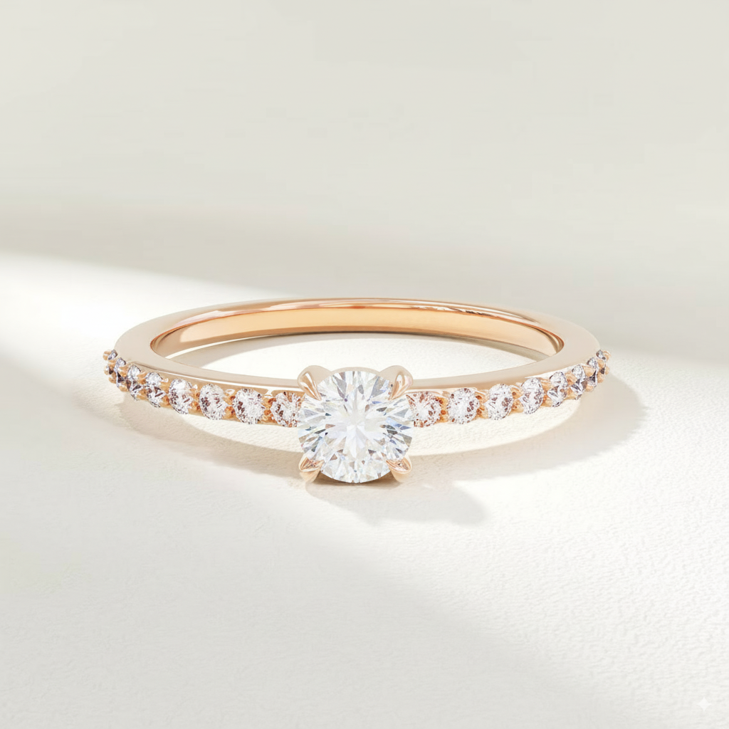 Eshira – Elegant Round Moissanite Solitaire Ring | 92.5 Silver with Gold Plating | Adjustable