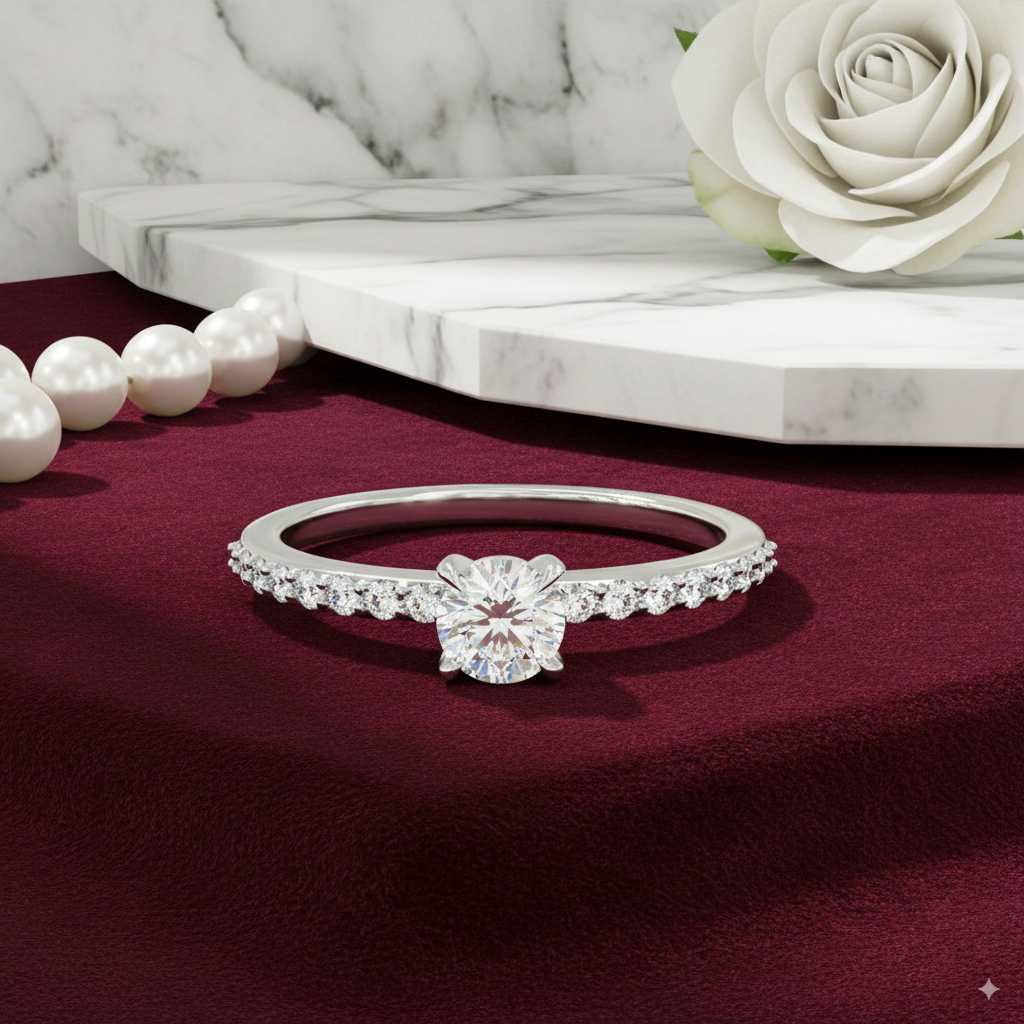 Eshira – Elegant Round Moissanite Solitaire Ring | 92.5 Silver with Gold Plating | Adjustable