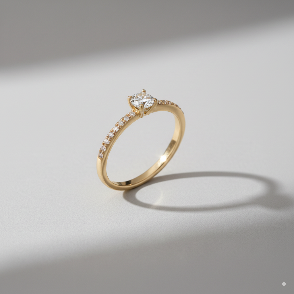 Eshira – Elegant Round Moissanite Solitaire Ring | 92.5 Silver with Gold Plating | Adjustable