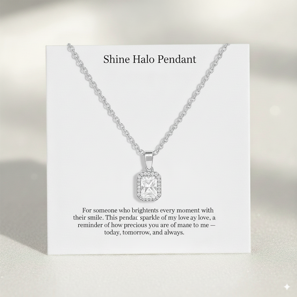 Shine Halo Pendant – 925 Sterling Silver Halo Pendant with Cubic Zirconia