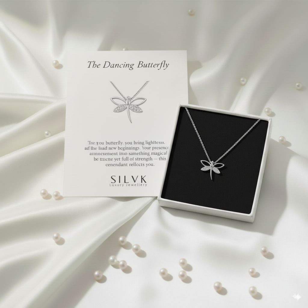 Dancing Butterfly Necklace – 925 Sterling Silver Gold-Plated Butterfly Pendant with Crystal Accents