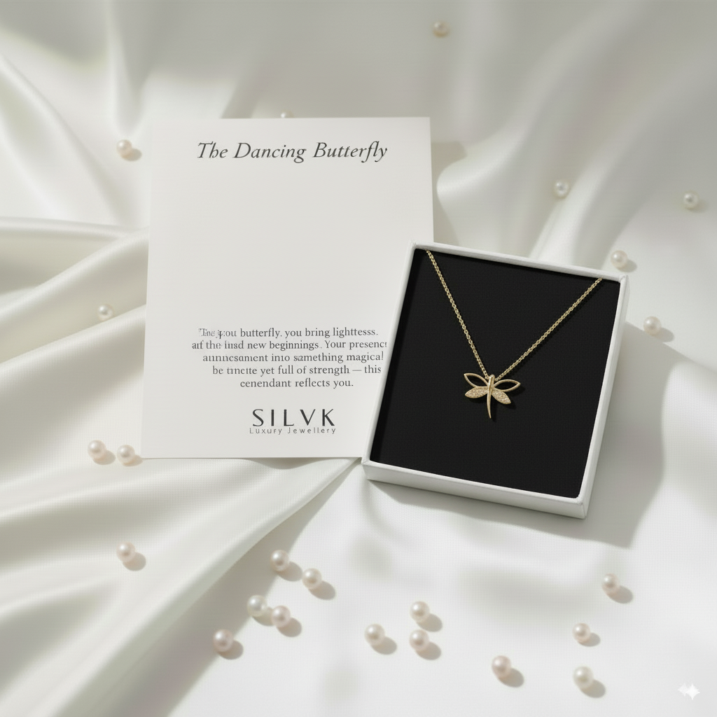 Dancing Butterfly Necklace – 925 Sterling Silver Gold-Plated Butterfly Pendant with Crystal Accents