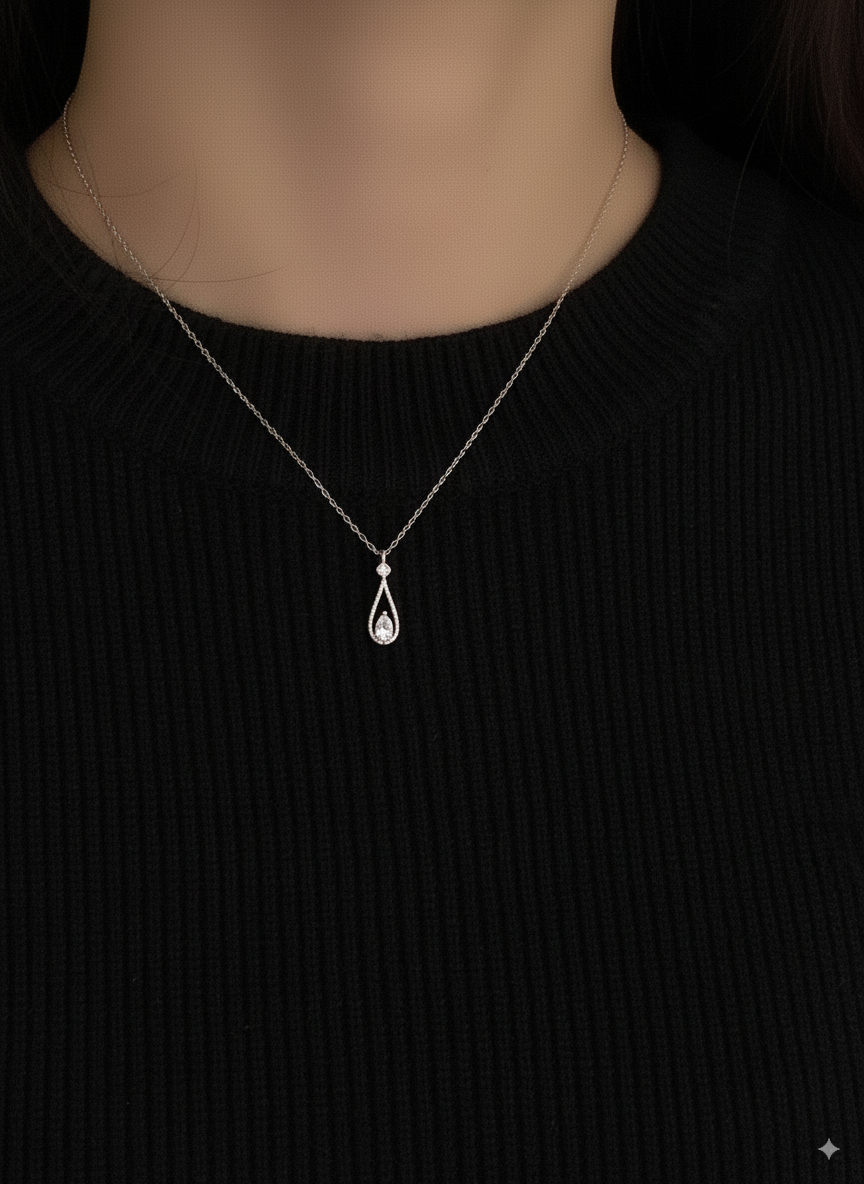 The Drop  – 925 Sterling Silver Gold-Plated Teardrop Pendant with Crystal Accents