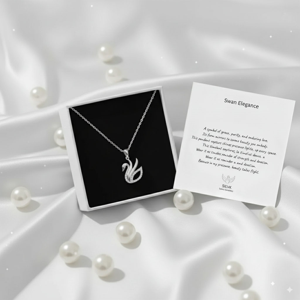 Swan Elegance Necklace – 925 Sterling Silver Gold-Plated Swan Pendant with Crystal Accents
