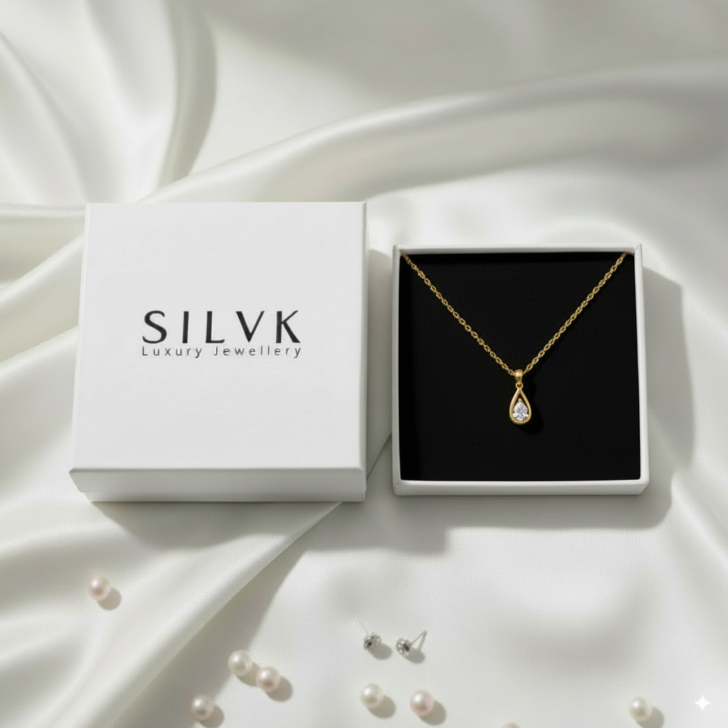 The Drop  – 925 Sterling Silver Gold-Plated Teardrop Pendant with Crystal Accents