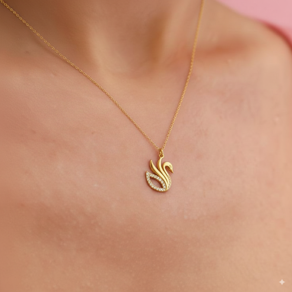 Swan Elegance Necklace – 925 Sterling Silver Gold-Plated Swan Pendant with Crystal Accents