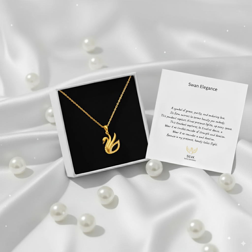 Swan Elegance Necklace – 925 Sterling Silver Gold-Plated Swan Pendant with Crystal Accents