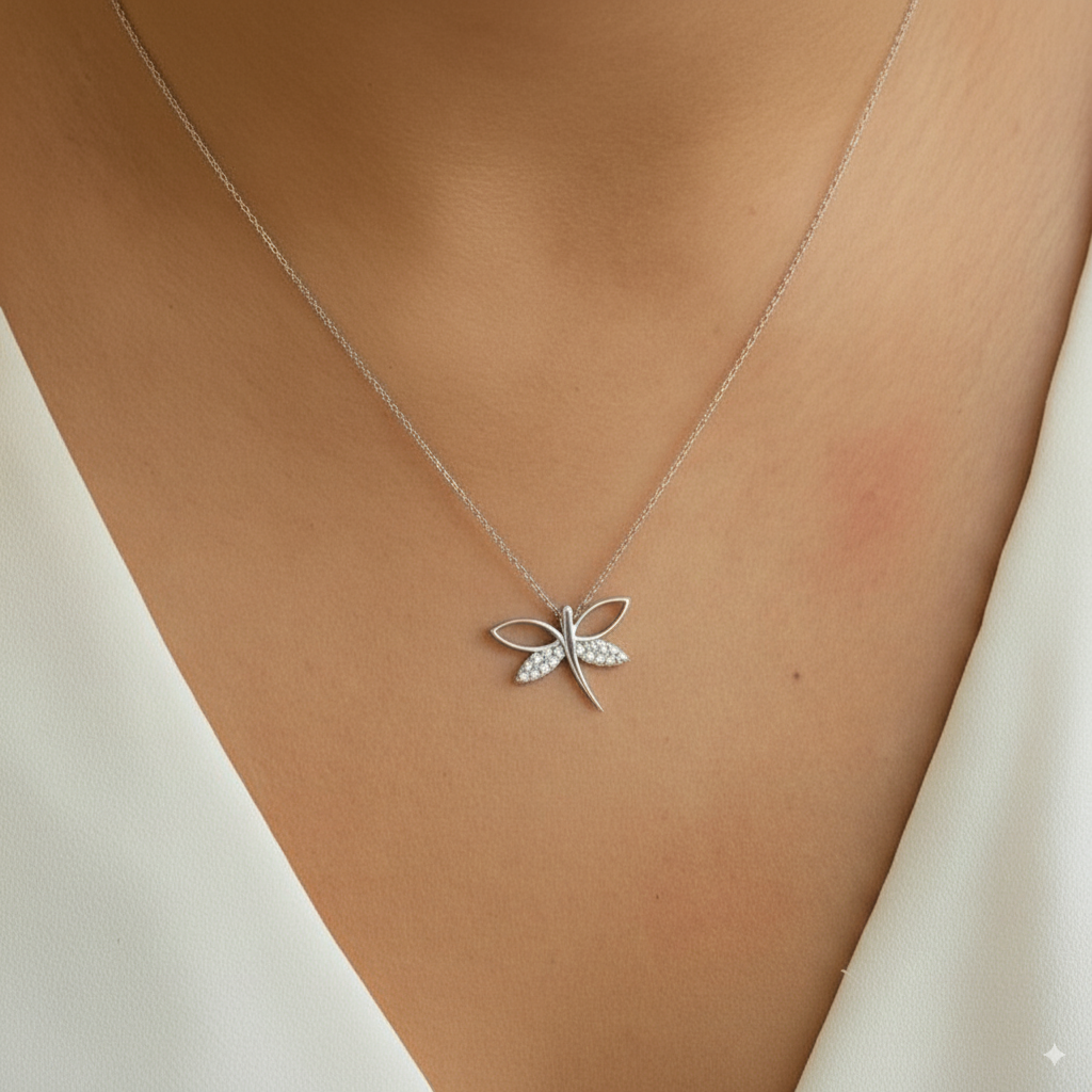 Dancing Butterfly Necklace – 925 Sterling Silver Gold-Plated Butterfly Pendant with Crystal Accents