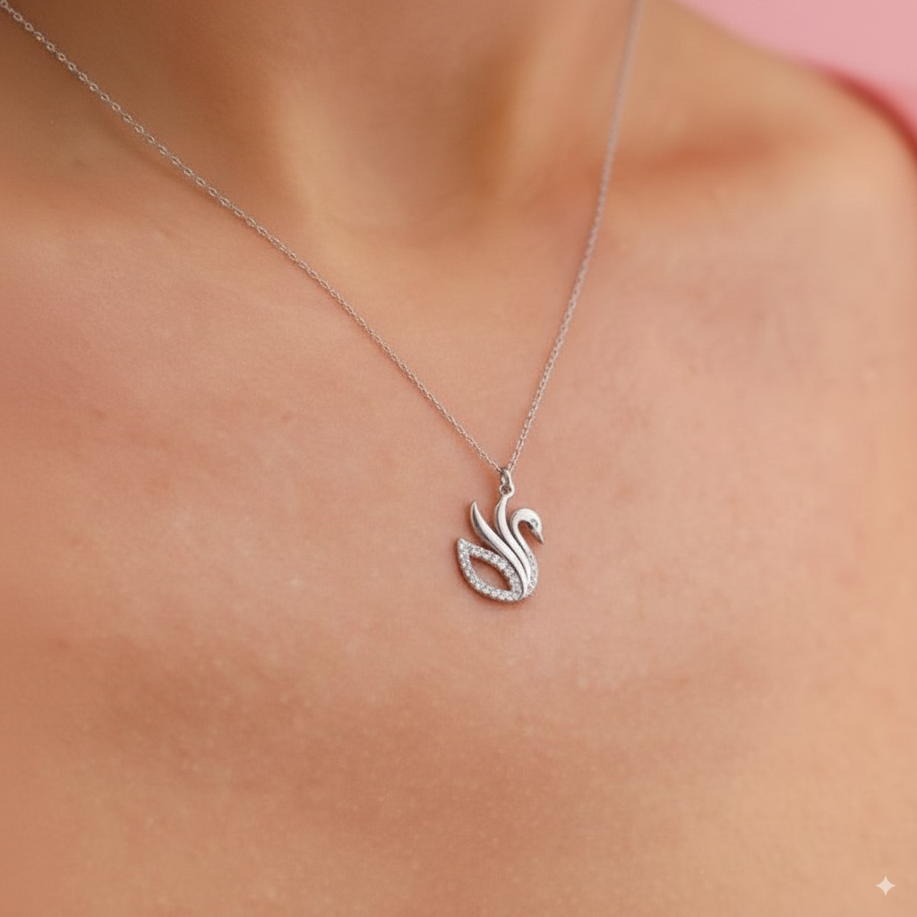 Swan Elegance Necklace – 925 Sterling Silver Gold-Plated Swan Pendant with Crystal Accents