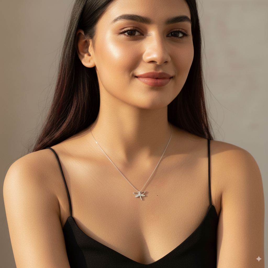 Dancing Butterfly Necklace – 925 Sterling Silver Gold-Plated Butterfly Pendant with Crystal Accents