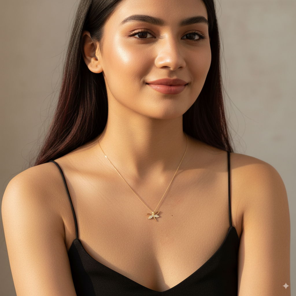 Dancing Butterfly Necklace – 925 Sterling Silver Gold-Plated Butterfly Pendant with Crystal Accents