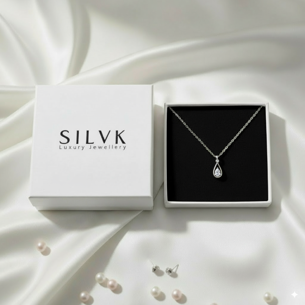 The Drop  – 925 Sterling Silver Gold-Plated Teardrop Pendant with Crystal Accents