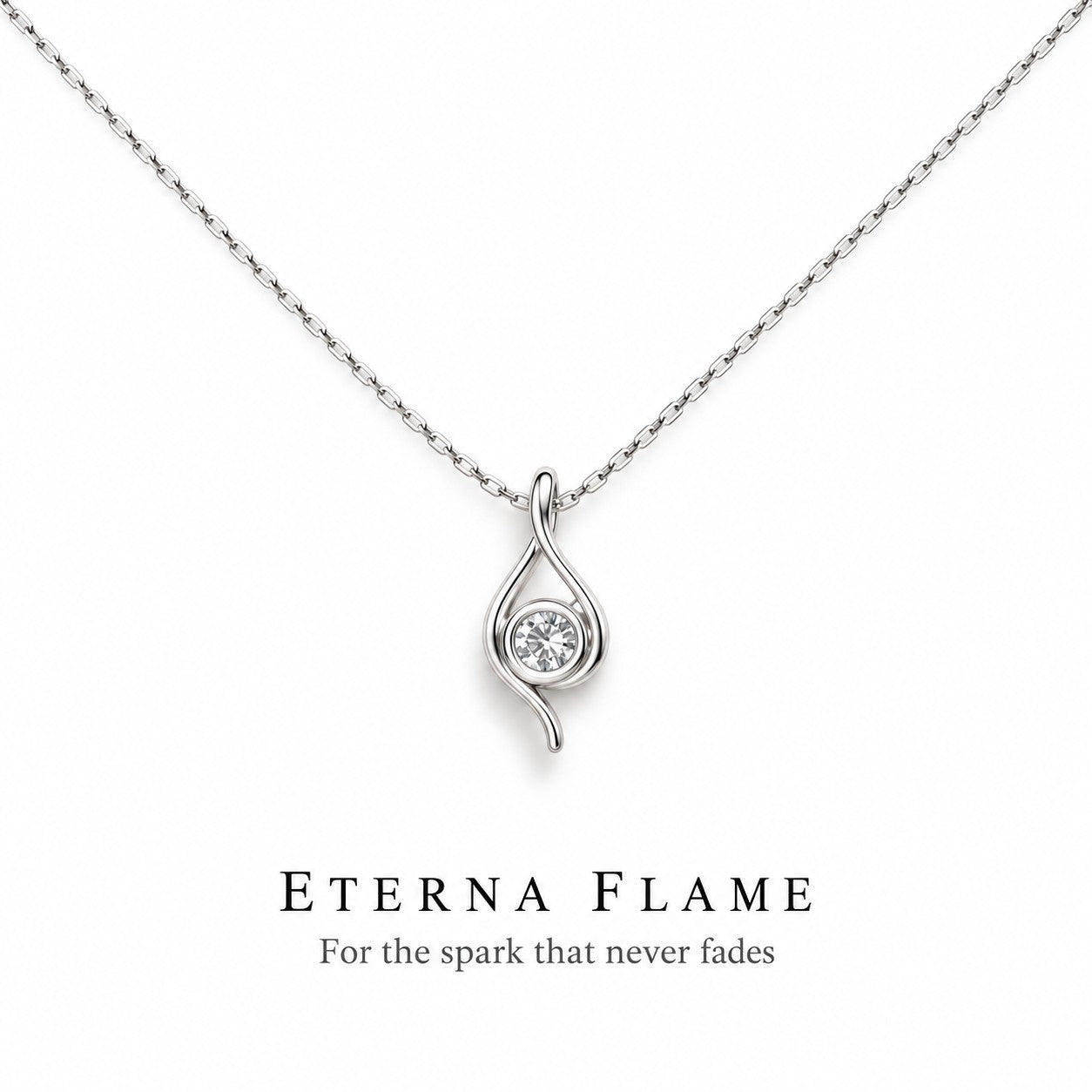 Eterna Flame silver pendant necklace on a white background, Silvk 925 silver jewellery