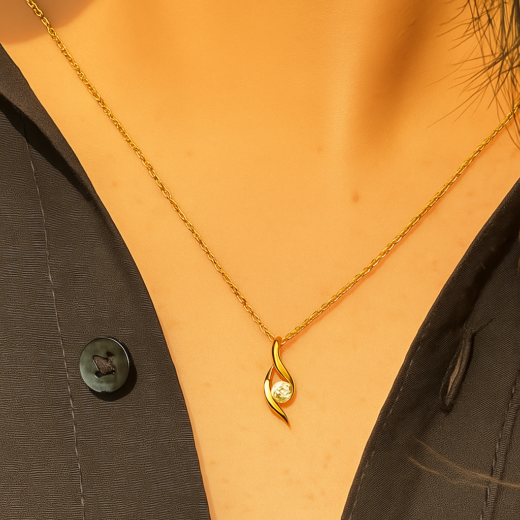 Eterna Flame Necklace – 925 Sterling Silver Gold-Plated Teardrop Pendant with Crystal Accents