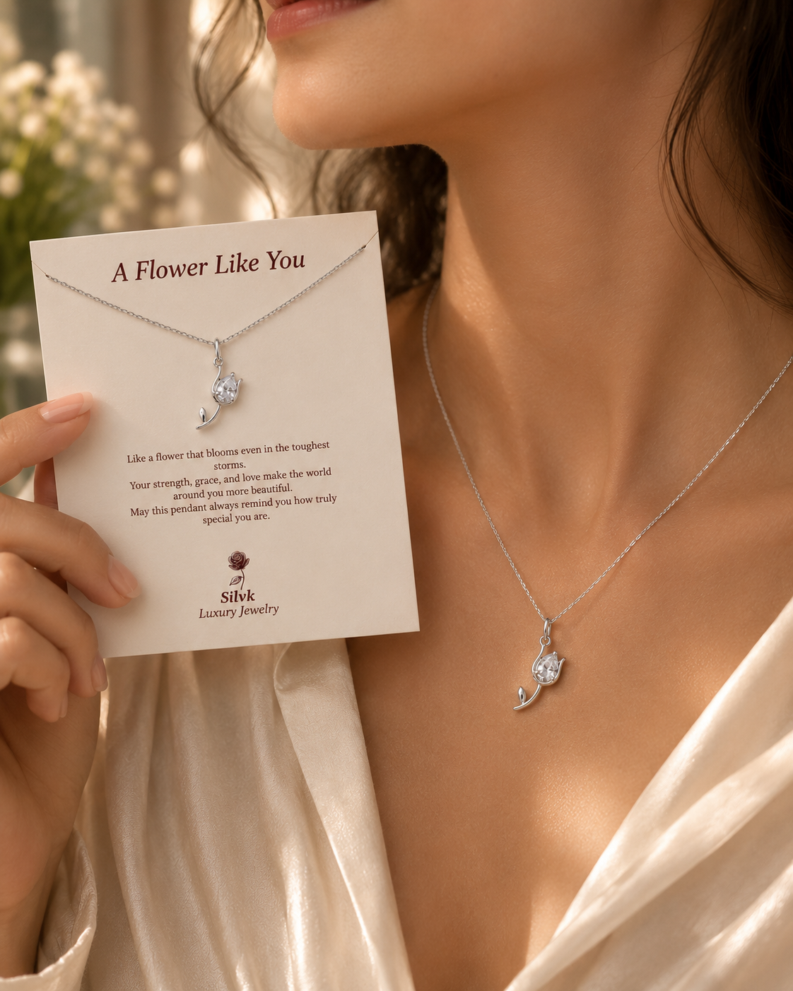 Elegant Rose Silver Pendant