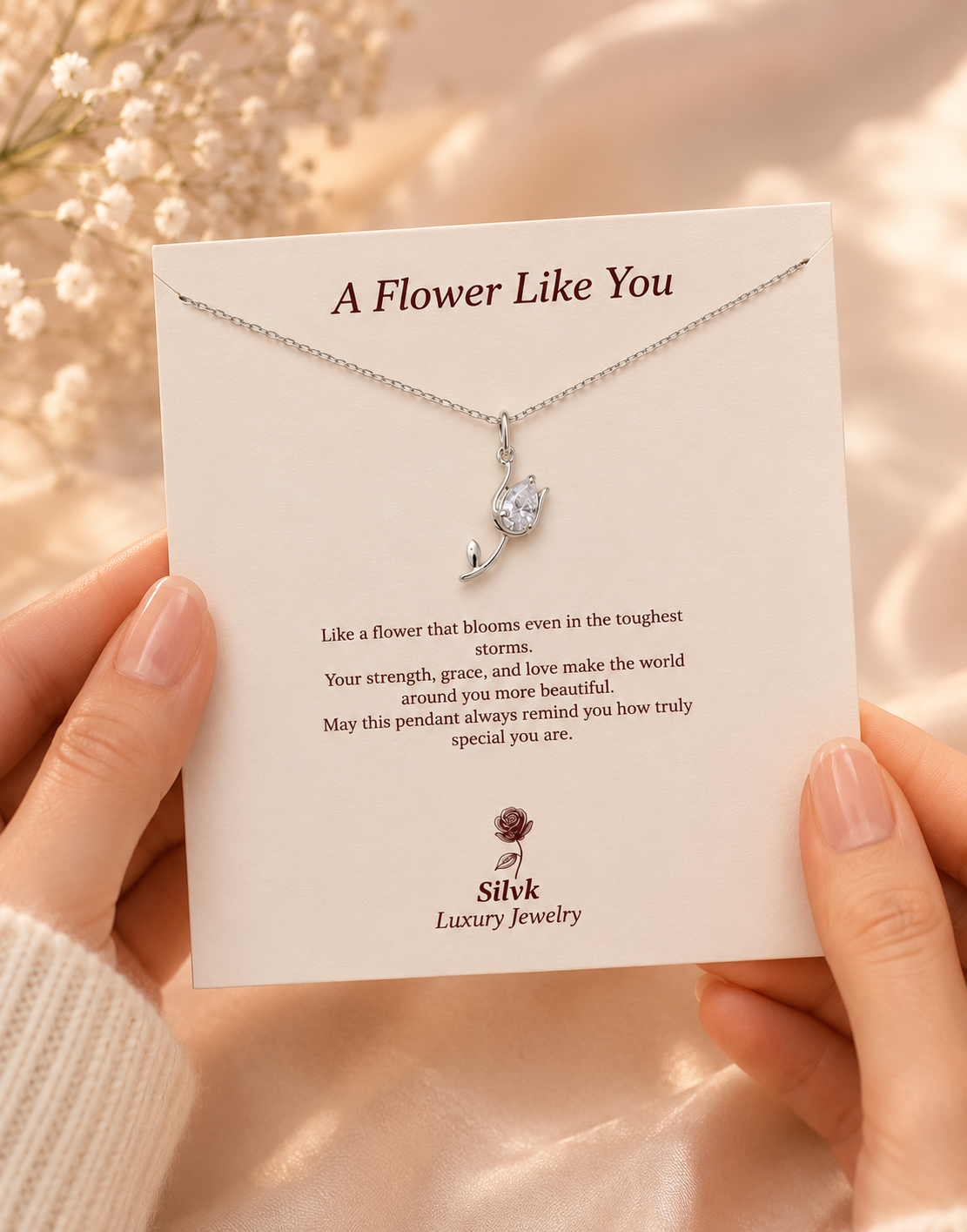 Elegant Rose Silver Pendant